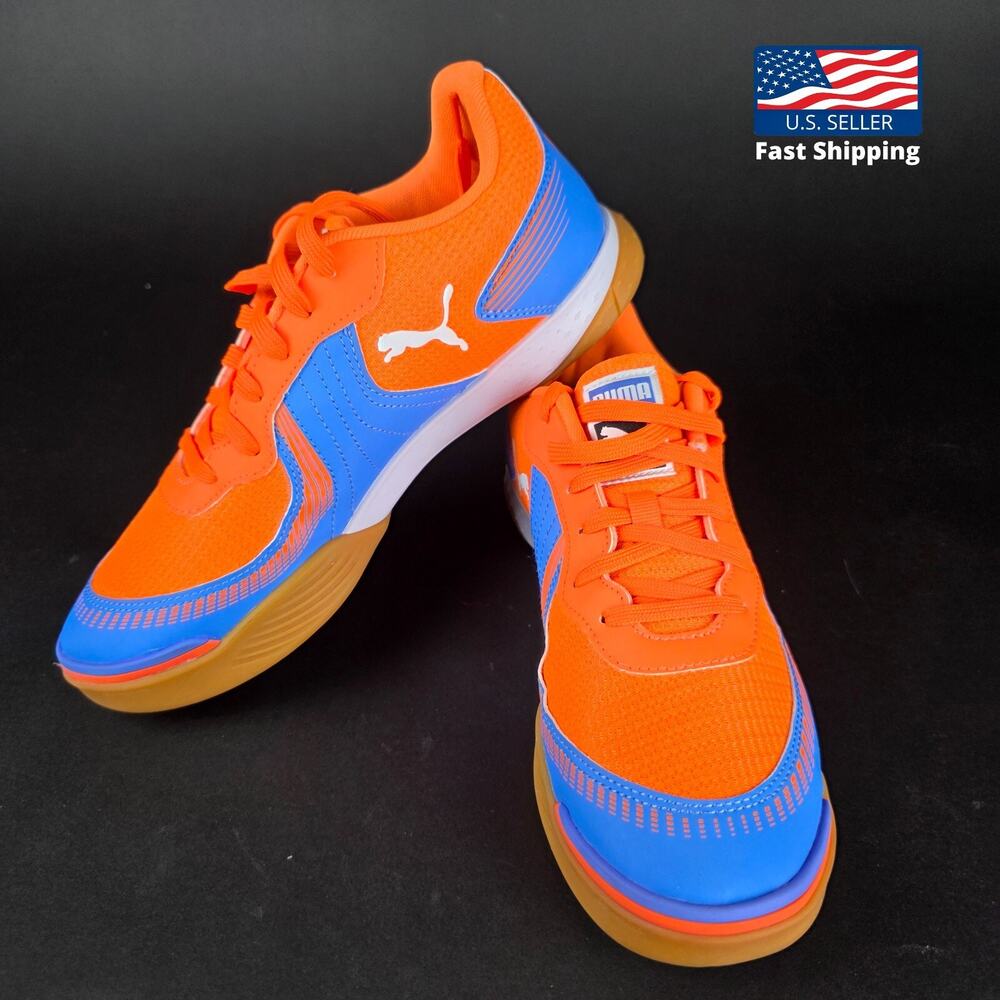 Puma Pressing Iii Indoor Soccer Shoes Sneakers Men’s Sz 9.5 Orange | blue purple